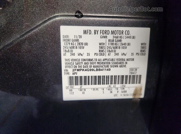 2FMPK4G99LBB41149 2020 FORD EDGE Gray VIN sticker view