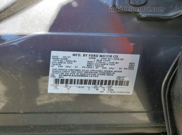 2FMPK4G99MBA12703 2021 FORD EDGE Серый Вид наклейки с VIN-кодом