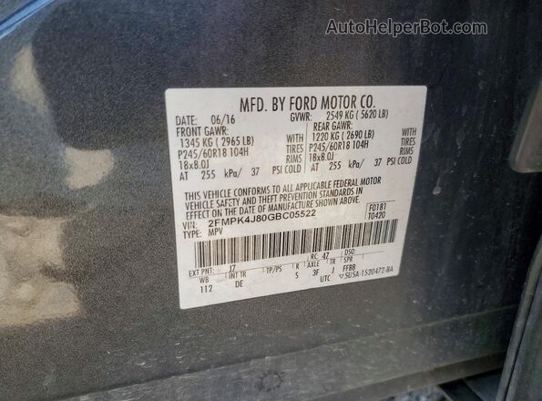 2FMPK4J80GBC05522 2016 FORD EDGE Charcoal Widok komory silnika