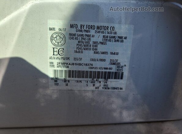 2FMPK4J81HBC18376 2017 FORD EDGE White Widok naklejki z numerem VIN