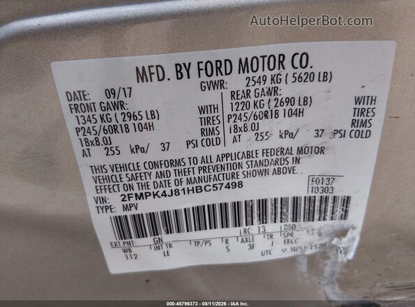 2FMPK4J81HBC57498 2017 FORD EDGE Gold Вид підкапотного простору