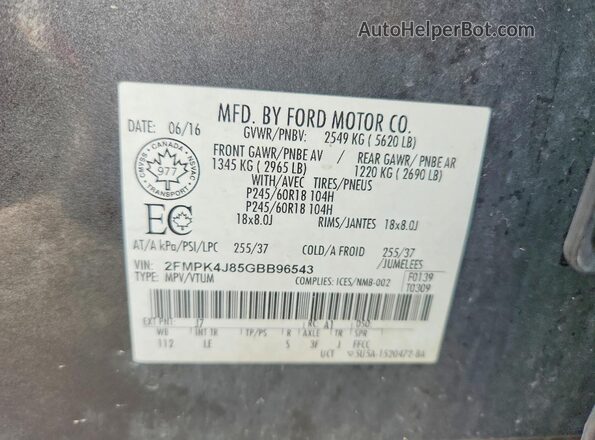 2FMPK4J85GBB96543 2016 FORD EDGE Gray Engine compartment view