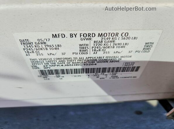 2FMPK4J85HBC10264 2017 FORD EDGE White VIN sticker view