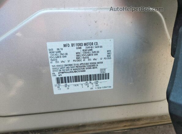 2FMPK4J85JBC51600 2018 FORD EDGE Silver Widok naklejki z numerem VIN