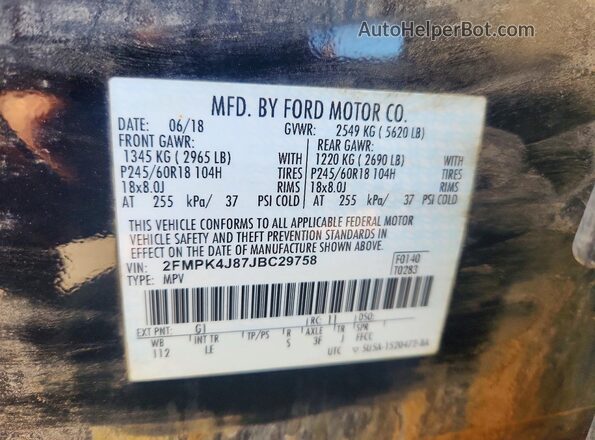 2FMPK4J87JBC29758 2018 FORD EDGE Black Շարժիչի բաժամունքի տեսք