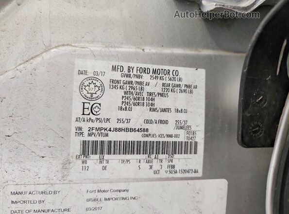 2FMPK4J88HBB64588 2017 FORD EDGE Silver Вид підкапотного простору