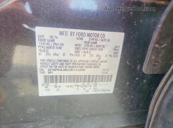 2FMPK4J89GBC33254 2016 FORD EDGE Gray 