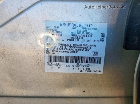 2FMPK4J89HBC08050 2017 FORD EDGE Beige Widok naklejki z numerem VIN