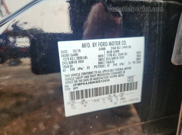 2FMPK4J90KBB12856 2019 FORD EDGE Black VIN კოდის სტიკერის ხედი