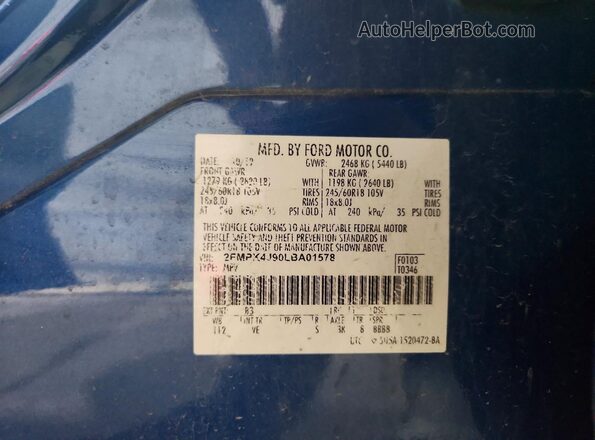2FMPK4J90LBA01578 2020 FORD EDGE Blue VIN კოდის სტიკერის ხედი