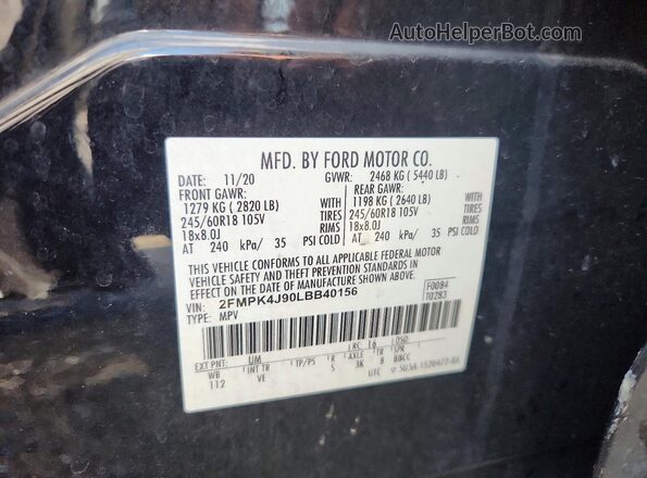 2FMPK4J90LBB40156 2020 FORD EDGE Black Widok komory silnika