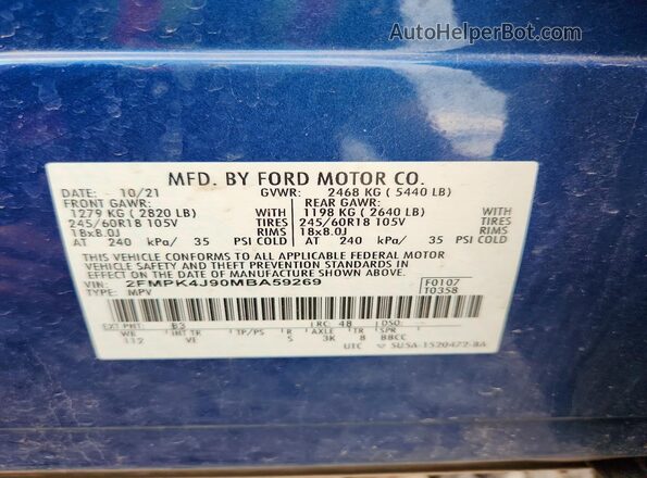 2FMPK4J90MBA59269 2021 FORD EDGE Blue Вид наклейки з VIN-кодом