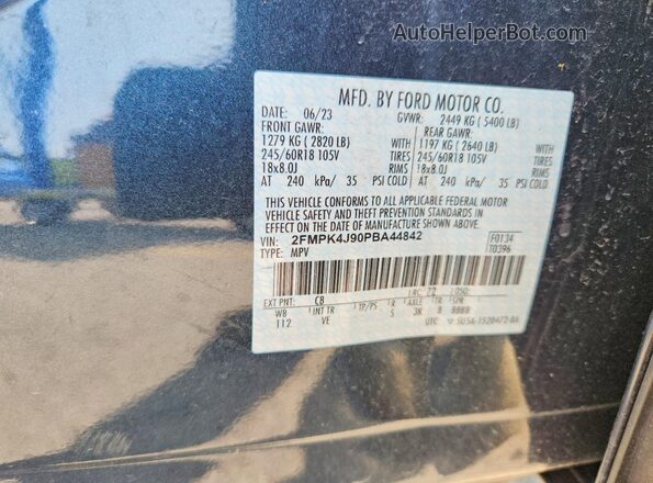 2FMPK4J90PBA44842 2023 FORD EDGE Blue Вид наклейки з VIN-кодом
