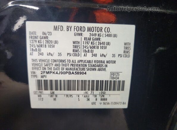 2FMPK4J90PBA58904 2023 FORD EDGE Black Շարժիչի բաժամունքի տեսք