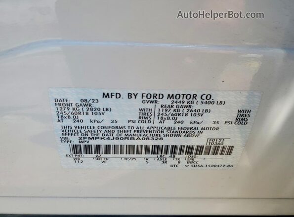 2FMPK4J90RBA08328 2024 FORD EDGE White VIN sticker view