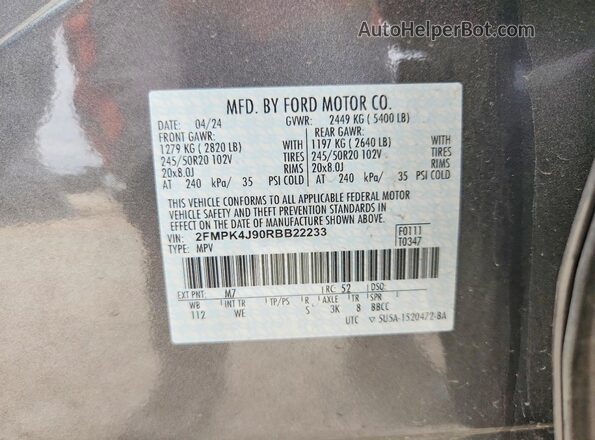 2FMPK4J90RBB22233 2024 FORD EDGE Gray Vista del compartimento del motor