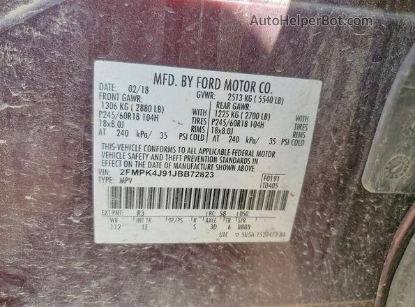 2FMPK4J91JBB72823 2018 FORD EDGE Purple Սալոնի 360 աստիճան տեսք