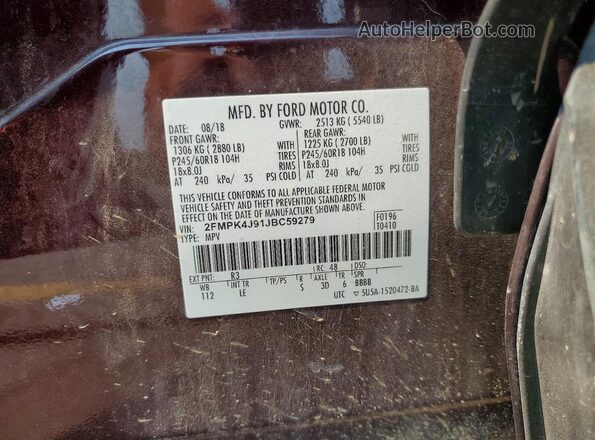2FMPK4J91JBC59279 2018 FORD EDGE Burgundy სალონის 360-გრადუსიანი ხედი