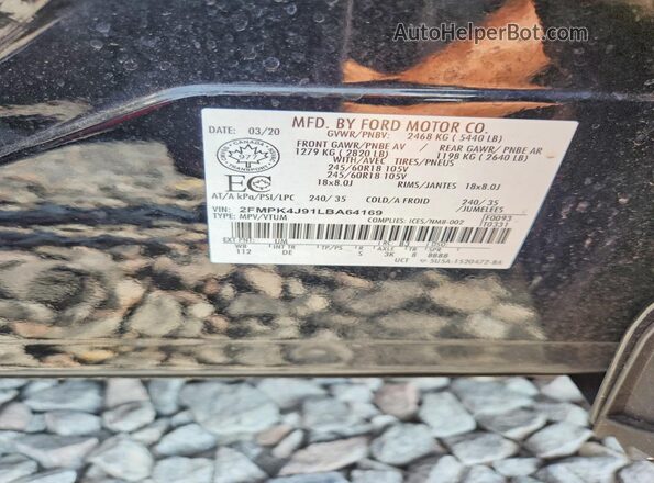 2FMPK4J91LBA64169 2020 FORD EDGE Black Vista de la etiqueta del VIN
