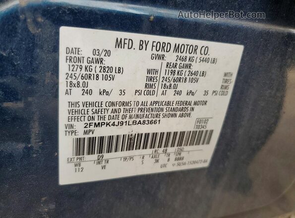 2FMPK4J91LBA83661 2020 FORD EDGE Blue VIN կոդի պիտակի տեսք