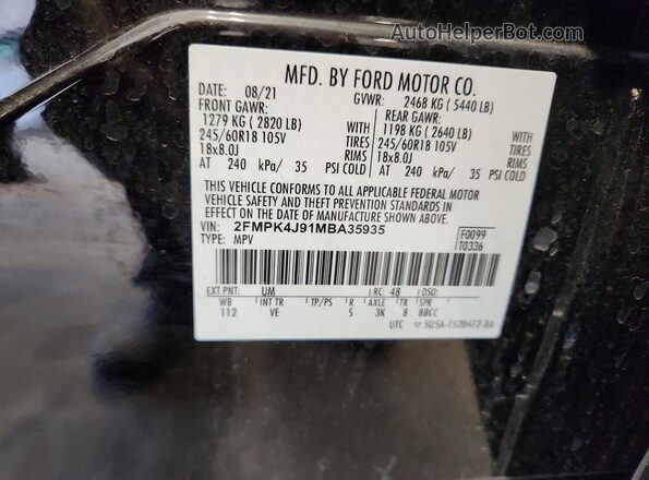 2FMPK4J91MBA35935 2021 FORD EDGE Black VIN კოდის სტიკერის ხედი
