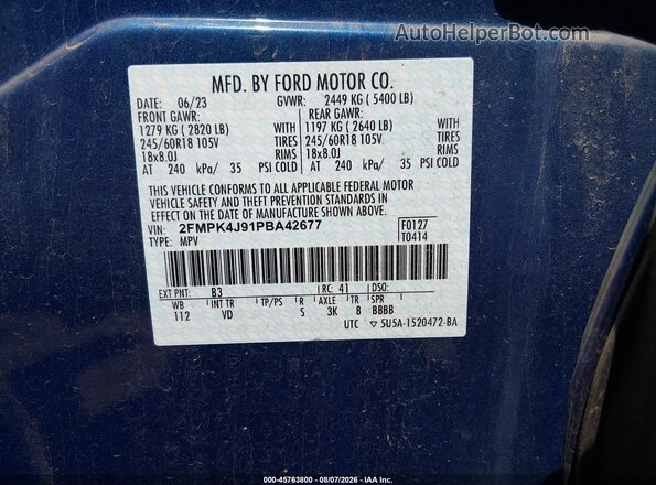 2FMPK4J91PBA42677 2023 FORD EDGE Blue Շարժիչի բաժամունքի տեսք