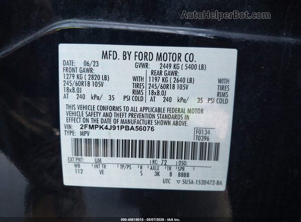 2FMPK4J91PBA56076 2023 FORD EDGE Black ძრავის განყოფილების ხედი