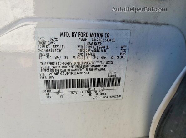 2FMPK4J91RBA38728 2024 FORD EDGE White VIN sticker view