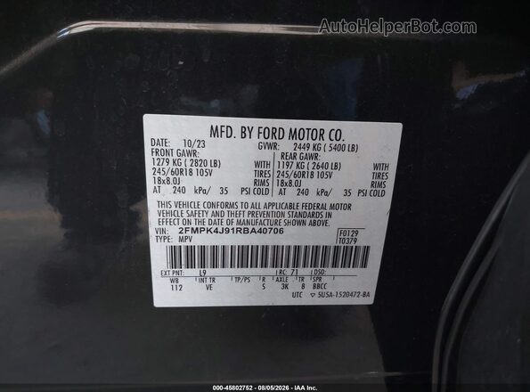 2FMPK4J91RBA40706 2024 FORD EDGE Gray Widok komory silnika