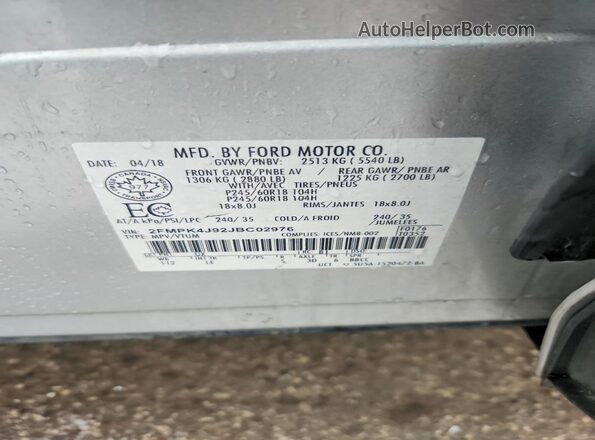 2FMPK4J92JBC02976 2018 FORD EDGE Silver VIN կոդի պիտակի տեսք