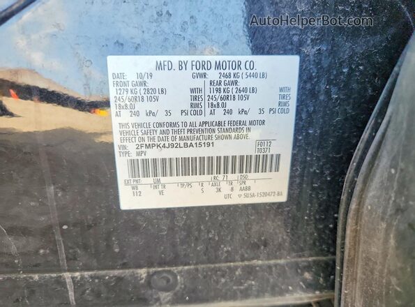 2FMPK4J92LBA15191 2020 FORD EDGE Черный Вид наклейки с VIN-кодом
