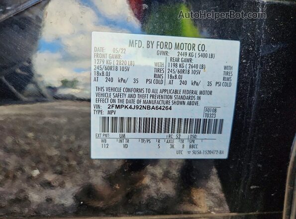 2FMPK4J92NBA64264 2022 FORD EDGE Black Widok wnętrza 360 stopni
