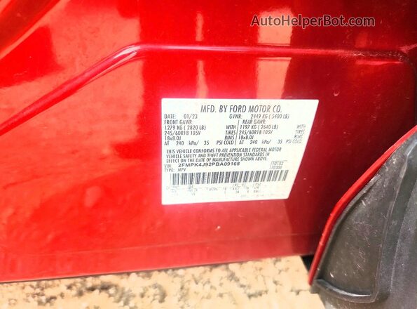 2FMPK4J92PBA09168 2023 FORD EDGE Red Vista de la etiqueta del VIN