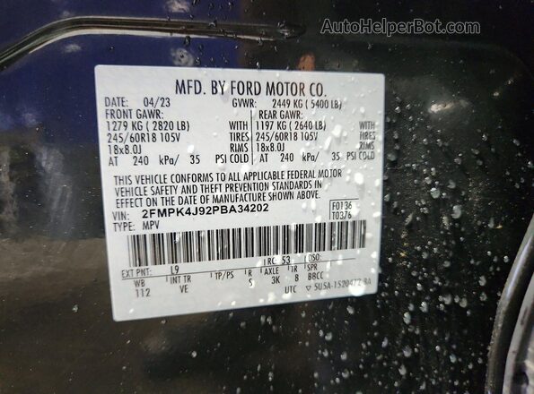 2FMPK4J92PBA34202 2023 FORD EDGE Gray VIN sticker view