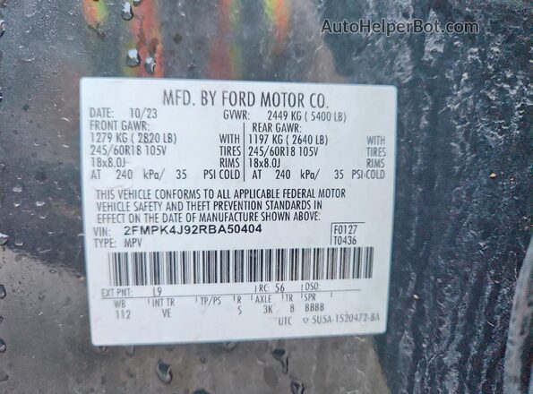 2FMPK4J92RBA50404 2024 FORD EDGE Charcoal 360 interior view