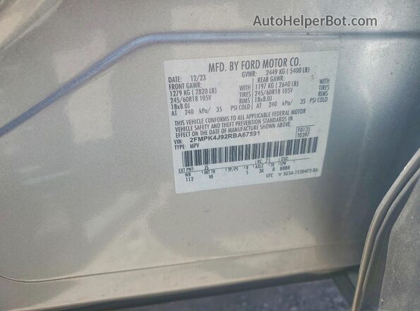 2FMPK4J92RBA67591 2024 FORD EDGE Gray Vista del compartimento del motor