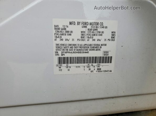 2FMPK4J93HBB30440 2017 FORD EDGE White Vista de la etiqueta del VIN