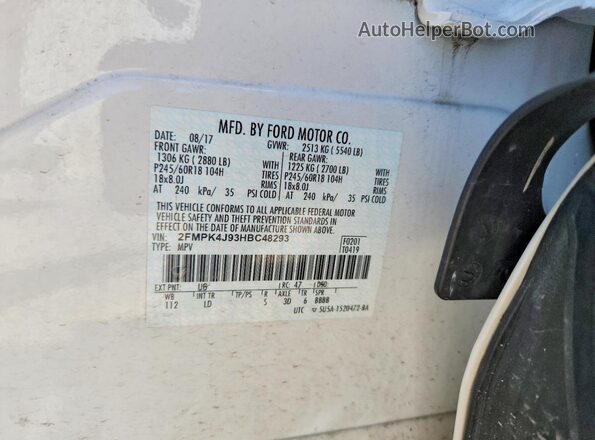 2FMPK4J93HBC48293 2017 FORD EDGE White VIN sticker view