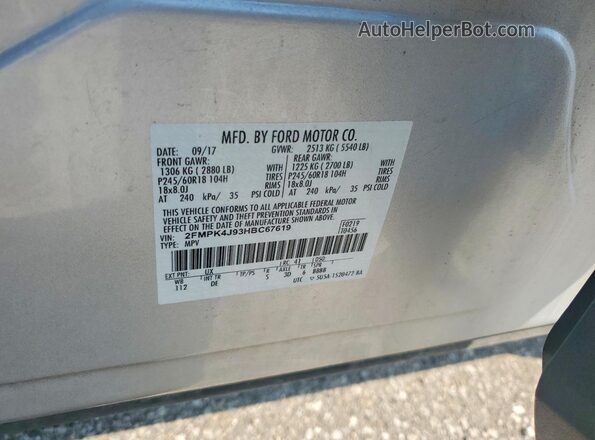 2FMPK4J93HBC67619 2017 FORD EDGE Silver Widok naklejki z numerem VIN