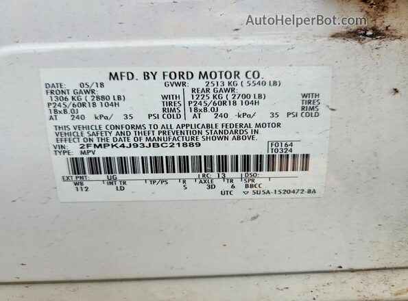 2FMPK4J93JBC21889 2018 FORD EDGE Black Вид наклейки з VIN-кодом