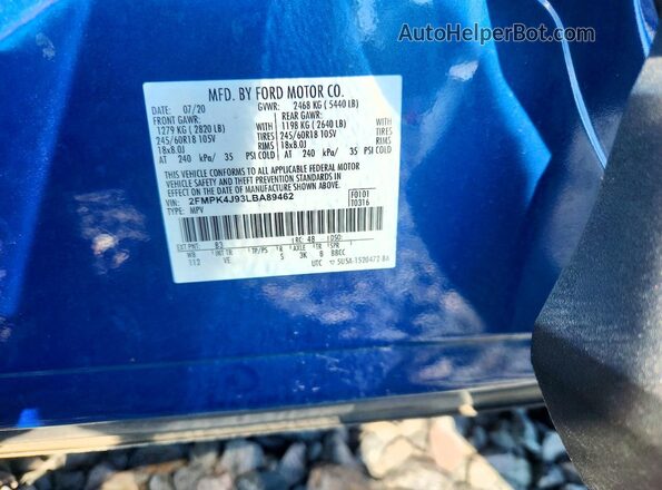 2FMPK4J93LBA89462 2020 FORD EDGE Blue VIN sticker view
