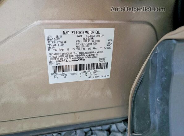 2FMPK4J93MBA52591 2021 FORD EDGE Gold VIN sticker view