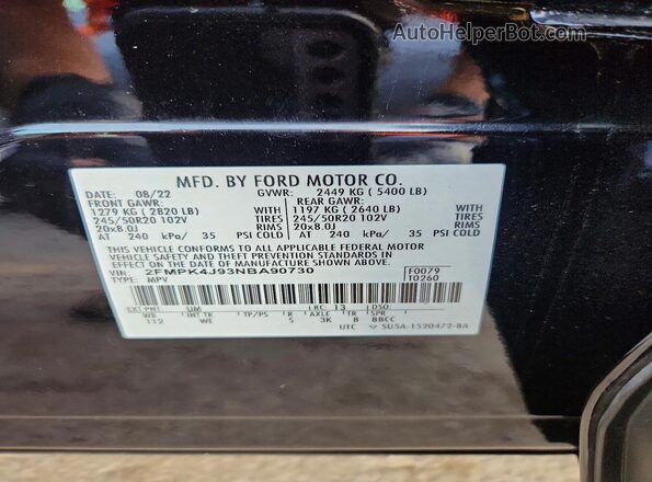 2FMPK4J93NBA90730 2022 FORD EDGE Black Вид наклейки з VIN-кодом