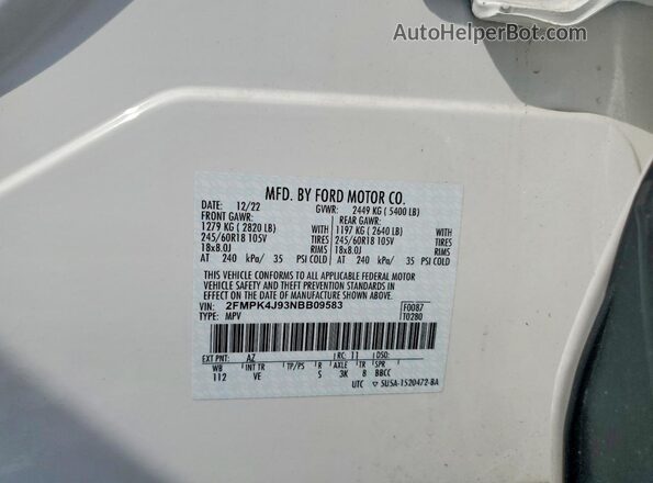 2FMPK4J93NBB09583 2022 FORD EDGE White Widok komory silnika