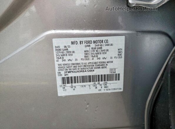 2FMPK4J93RBA12664 2024 FORD EDGE Серебряный Вид наклейки с VIN-кодом