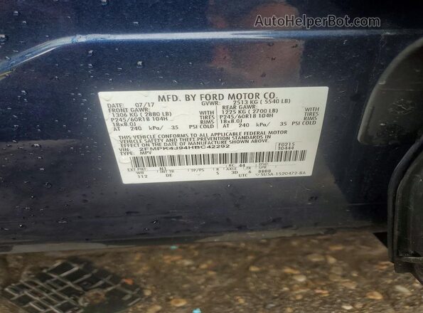 2FMPK4J94HBC42292 2017 FORD EDGE Blue VIN კოდის სტიკერის ხედი