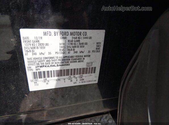 2FMPK4J94LBA44580 2020 FORD EDGE Black Widok komory silnika