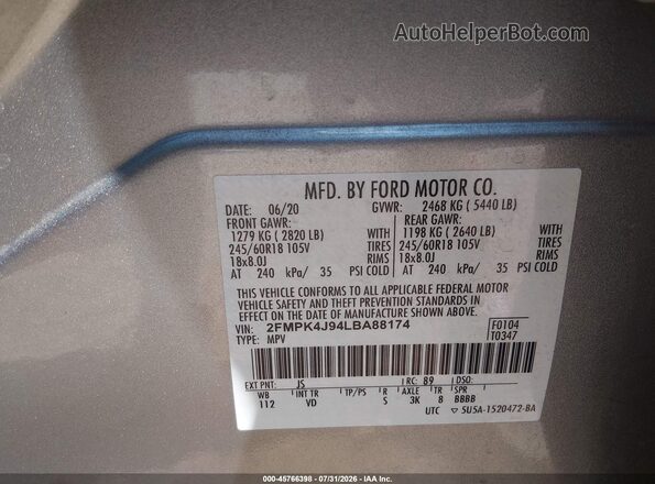 2FMPK4J94LBA88174 2020 FORD EDGE Серый Вид подкапотного пространства