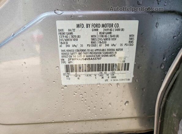 2FMPK4J94NBA53797 2022 FORD EDGE Silver VIN sticker view