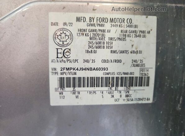 2FMPK4J94NBA60393 2022 FORD EDGE Silver VIN կոդի պիտակի տեսք